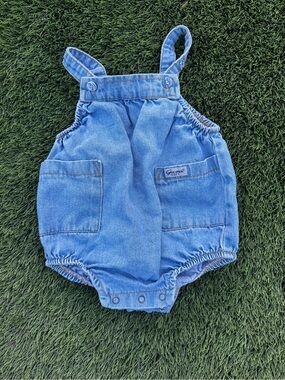 Vintage Guess Denim Blue Baby Overalls Bubble Romper